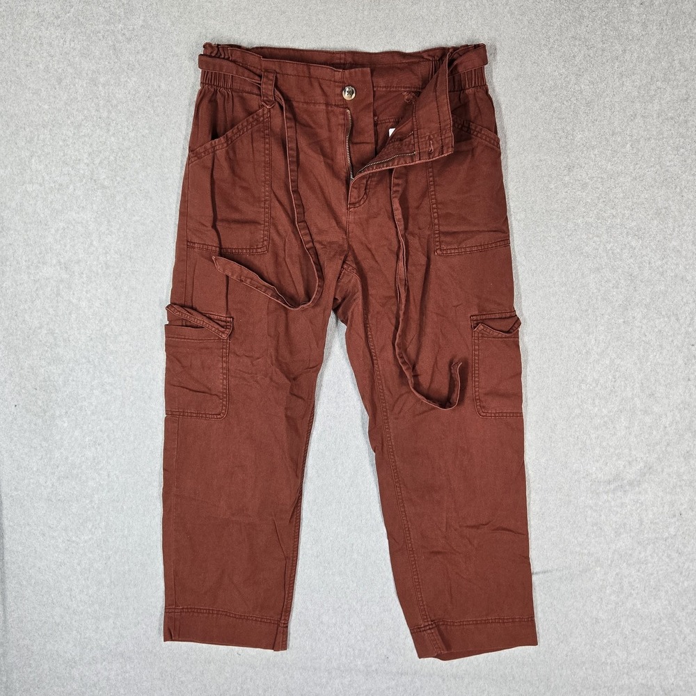 Old Navy Women Pants M Brown Cargo 25" Inseam Belted Ankle High Waist